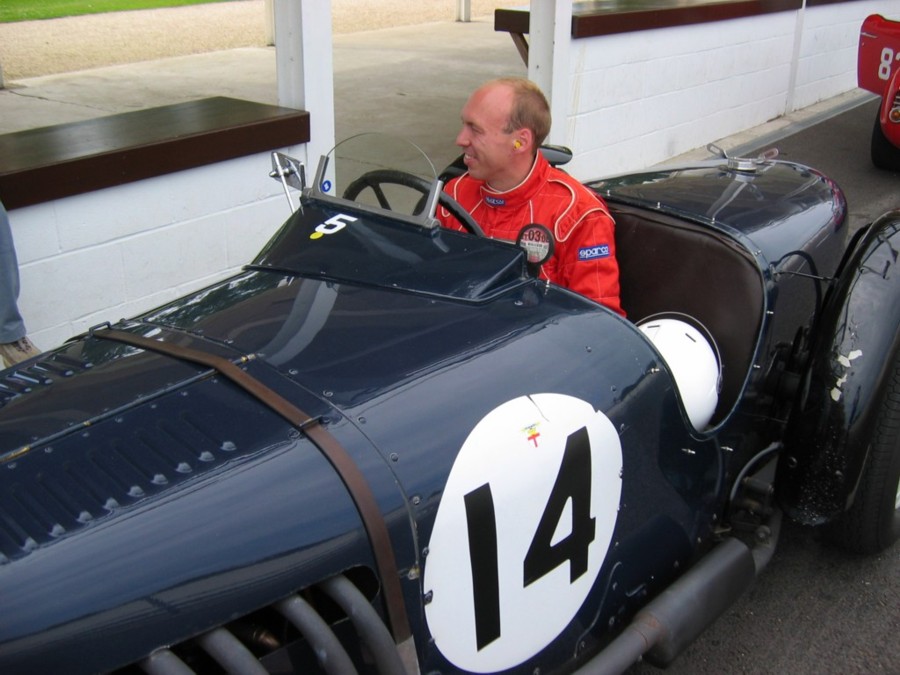 Rob Blakemore in his Riley 12/4 in the pit lane at Goodwood